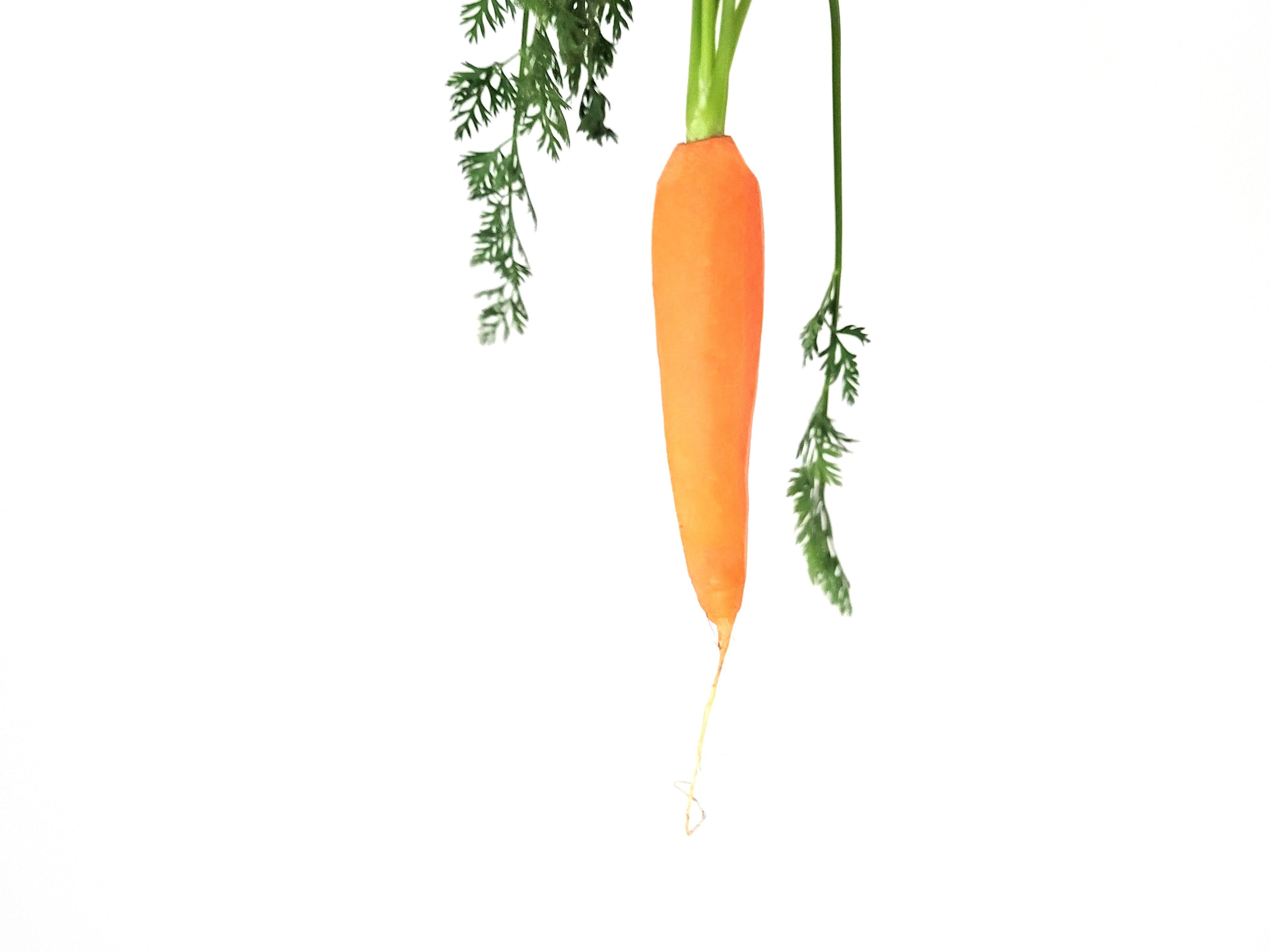 Zdjęcie obranej marchwi z liśćmi na białym tle
