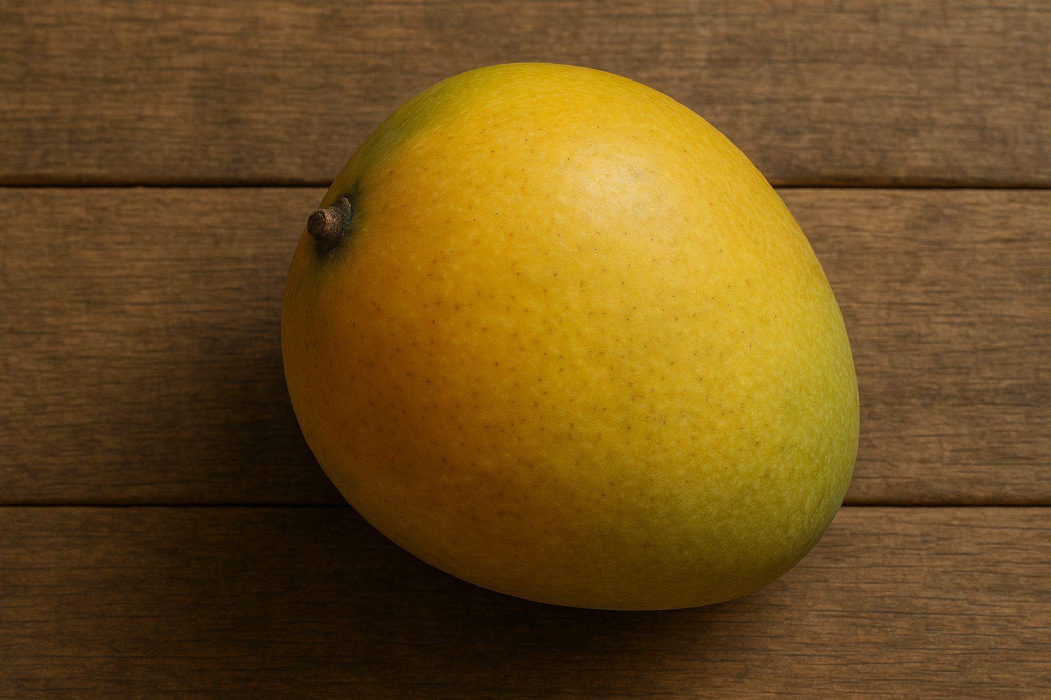 Zdjęcie na którym widać mango na drewnianym tle, jest częścią wpisu do artykułu blogowego o mango